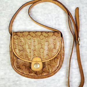 Vintage Celine Macadam Beige Canvas & Leather Crossbody Bag